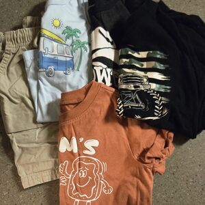 Tan Cargo Shorts for Kids 4t And 4 Shirts.
